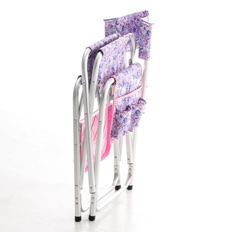 Folding Grooming Chair with Side Table & Storage Pocket