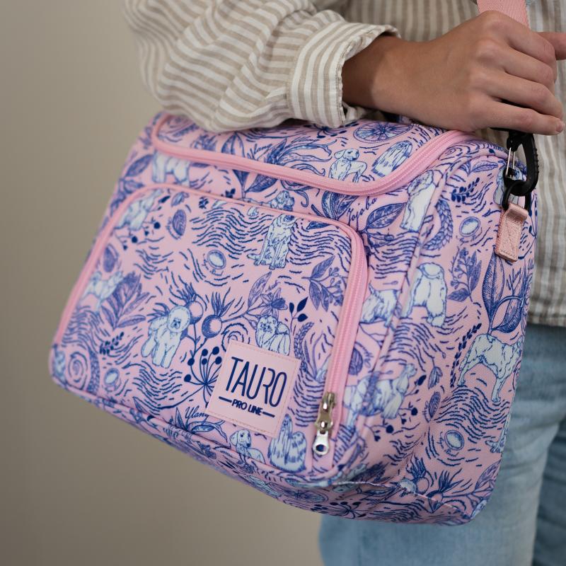Pet Grooming Tool Bag with Adjustable Shoulder Strap Pink