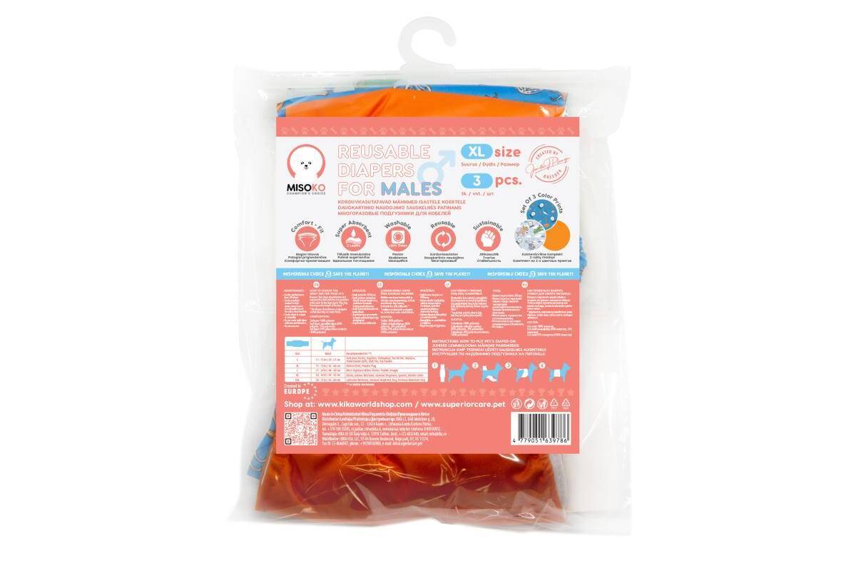 Leakproof & Ultra Absorbent Reusable Male Dog Belly Bands, 3 Pack