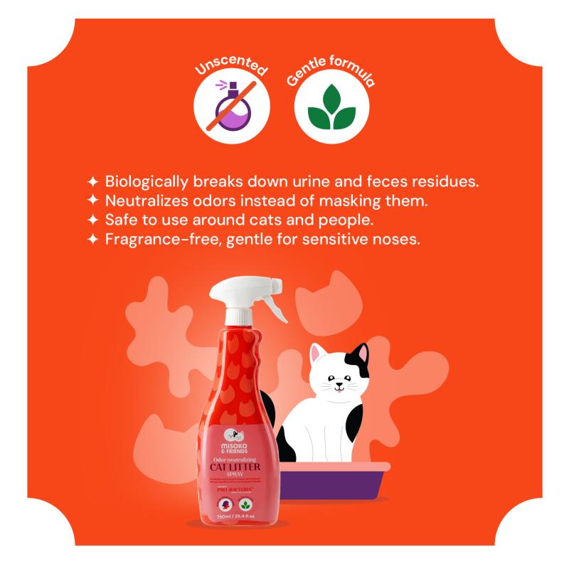 Odor & Stain Remover for Cat Litter – Unscented Bioactive Spray