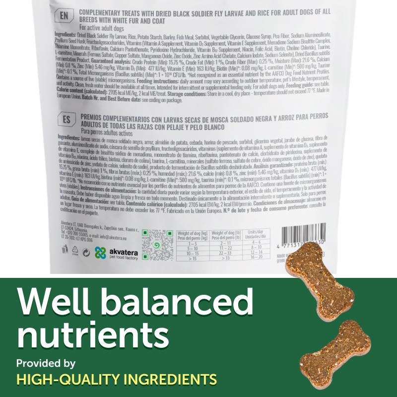 Sustainable Insect Protein & Rice Treats for Adult Dogs – Designed to Support Endurance and Maintain Bright White Coats