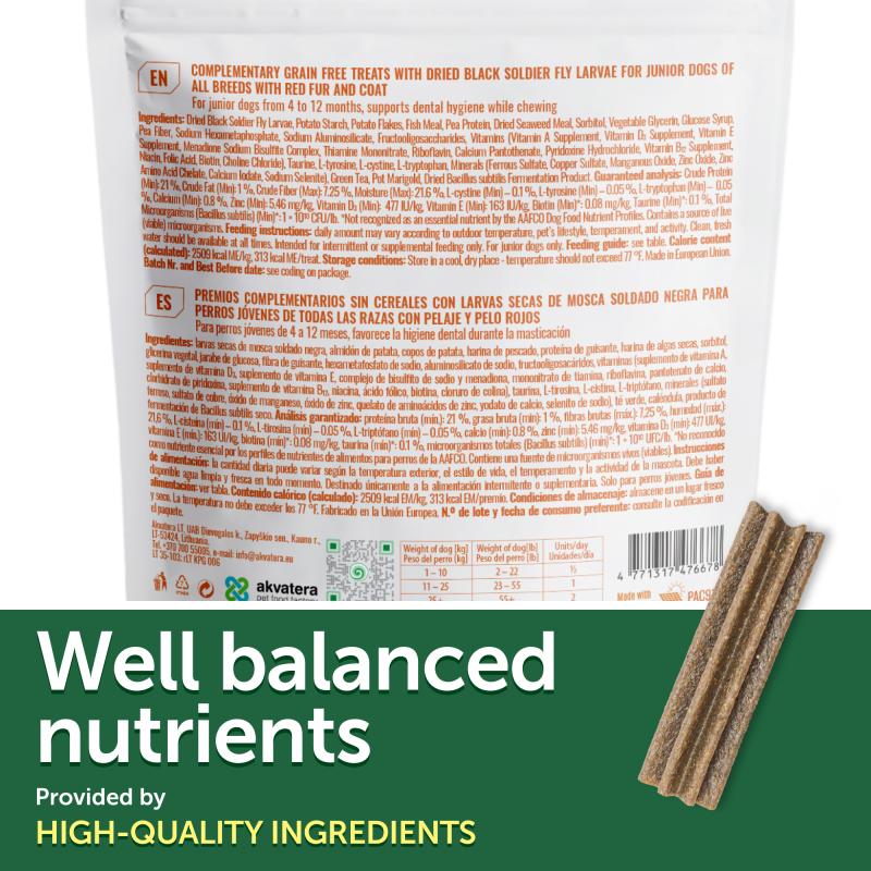 Grain-Free Complementary Dog Treats with Insect Protein for Junior Dogs – Supports Oral Care