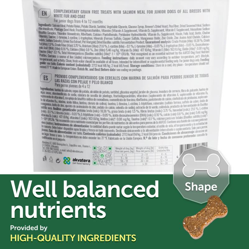 “Grain-Free Complementary Dog Treats with Salmon for Junior Dogs – Supports Sensitive Care