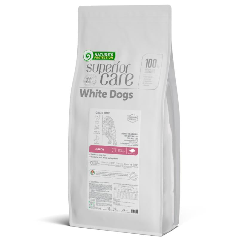 Nature's Protection Superior Care dry grain free pet food with white fish for growing dogs of all sizes with white coat