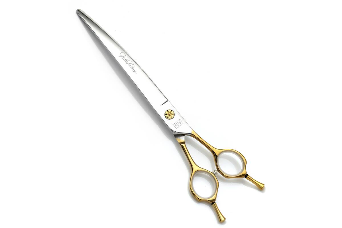 Luxury 8” Curved Dog Grooming Shears – Silver & Gold Finish