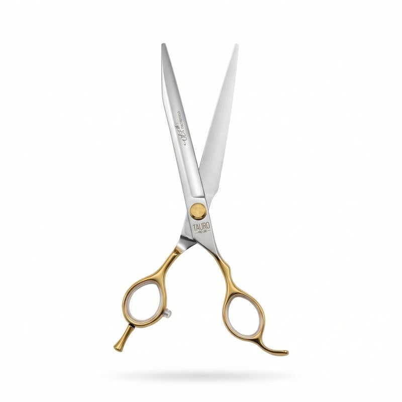 TAURO Perfection by Janita J. Plungė straight scissors for right-handed users, stainless steel, silver with gold handles, 19 cm