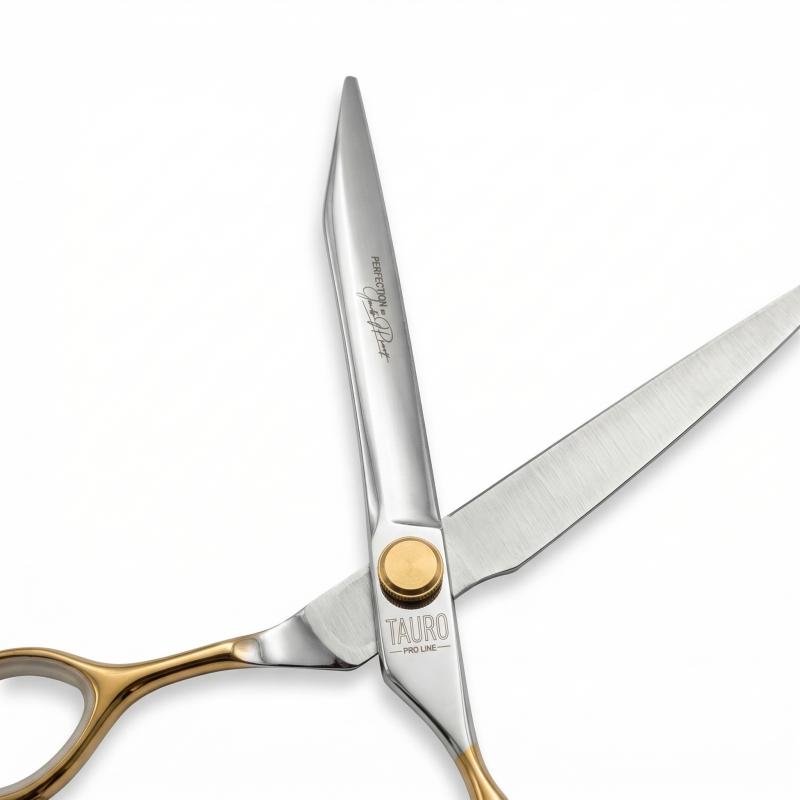 TAURO Perfection by Janita J. Plungė straight scissors for right-handed users, stainless steel, silver with gold handles, 19 cm