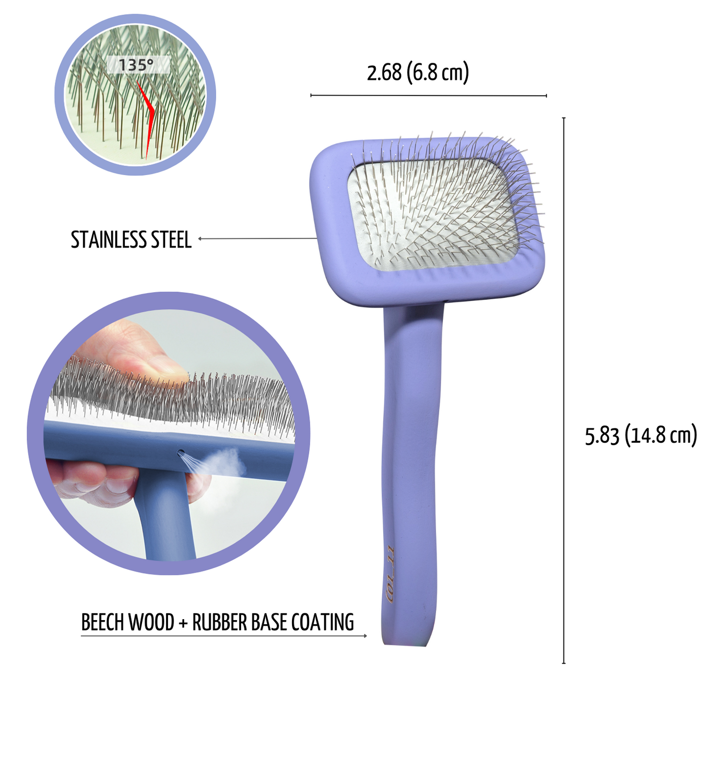 Ergonomic Rectangular Wooden Slicker Brush, 0.4” Pins