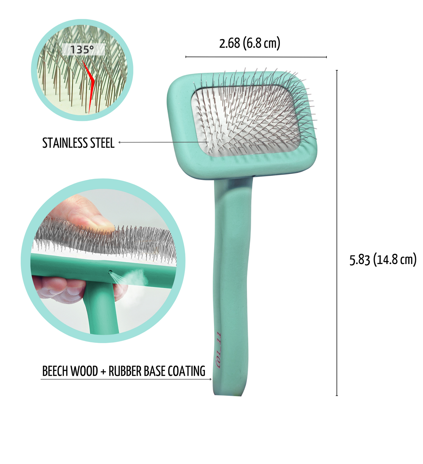 Premium Wooden Pin Brush with Short Stainless Steel Teeth, 0.4”