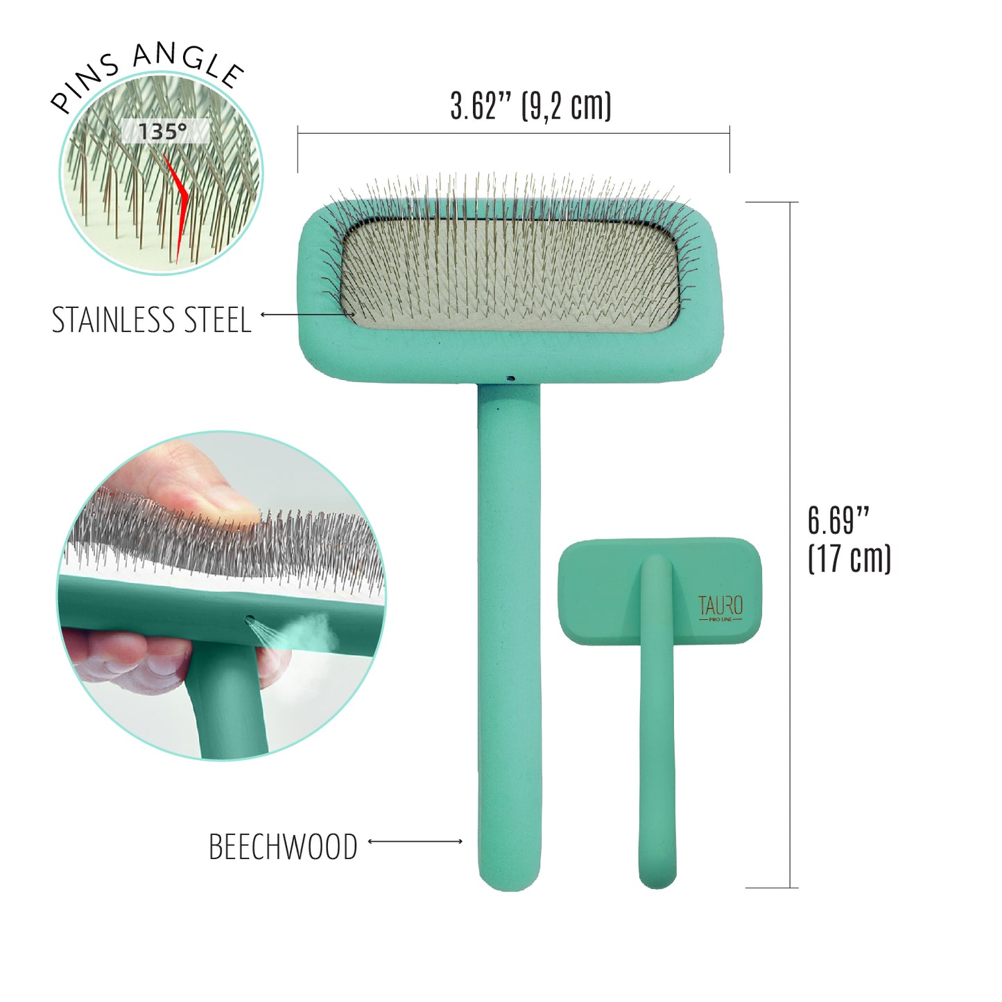 Premium Wooden Pin Brush with Short Stainless Steel Teeth, 0.4”