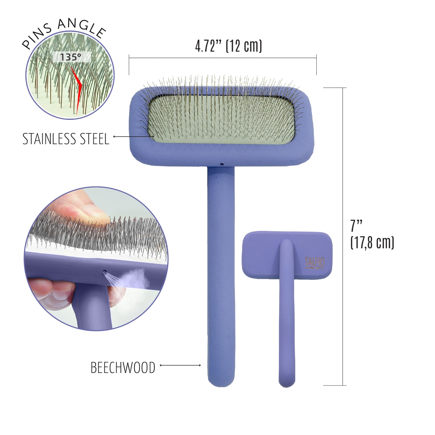 Ergonomic Rectangular Wooden Slicker Brush, 0.4” Pins