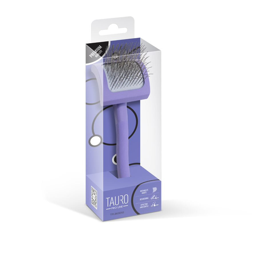 Ergonomic Rectangular Wooden Slicker Brush with Long Curved Pins (0.98”)