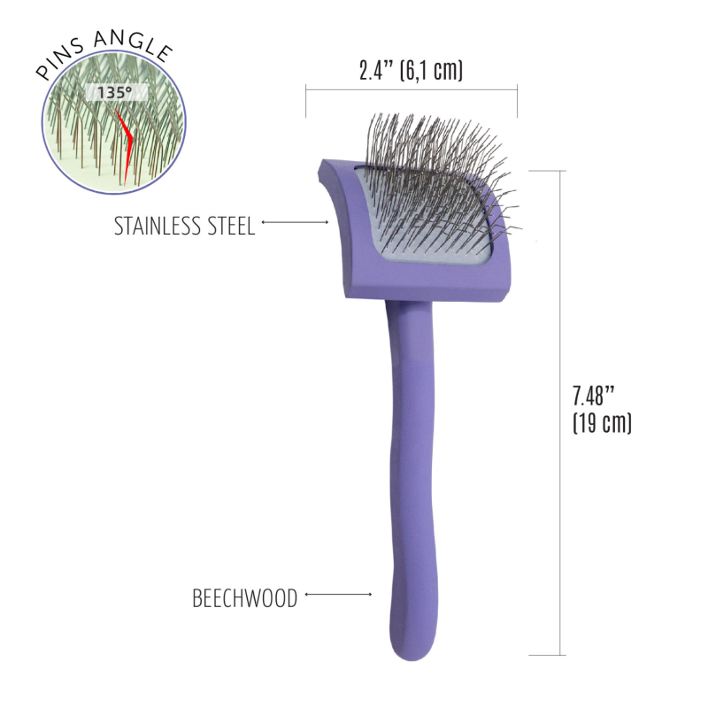 Ergonomic Rectangular Wooden Slicker Brush with Long Curved Pins (0.98”)