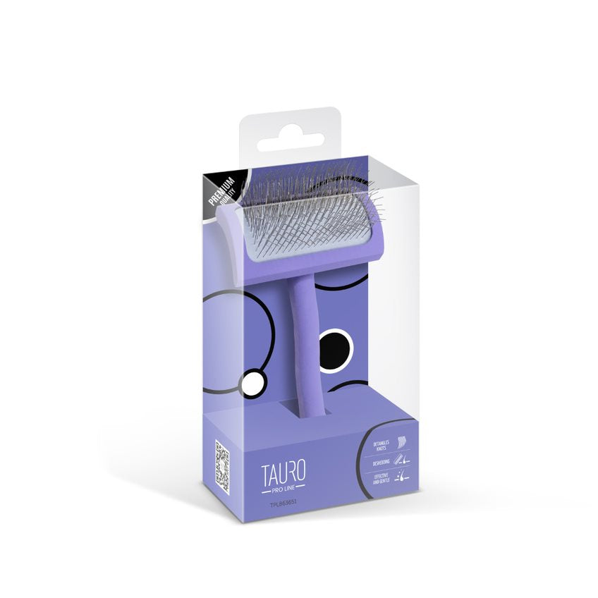 Ergonomic Rectangular Wooden Slicker Brush with Long Curved Pins (0.98”)