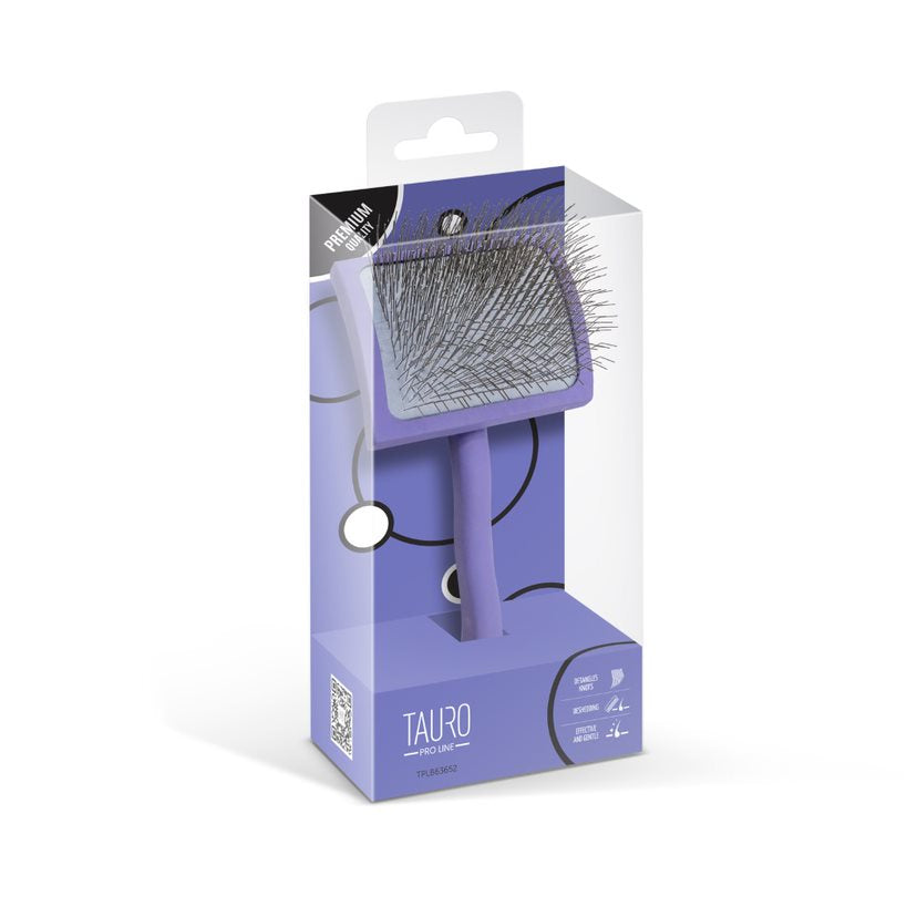 Ergonomic Rectangular Wooden Slicker Brush with Long Curved Pins (0.98”)