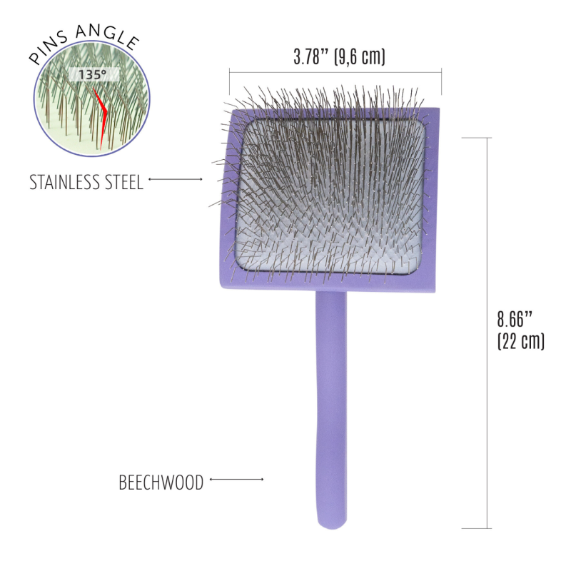 Ergonomic Rectangular Wooden Slicker Brush with Long Curved Pins (0.98”)