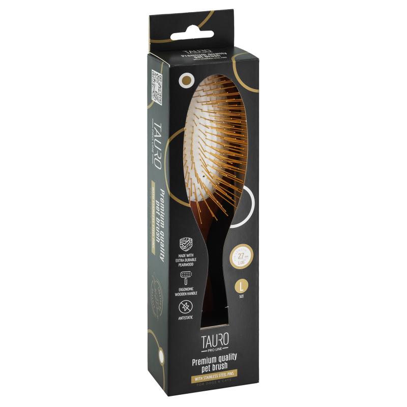 Oval Wooden Stainless Steel Pin Brush for Medium & Large Breeds