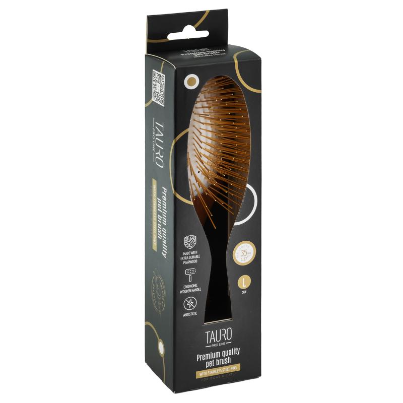 Oval Wooden Stainless Steel Pin Brush for Medium & Large Breeds