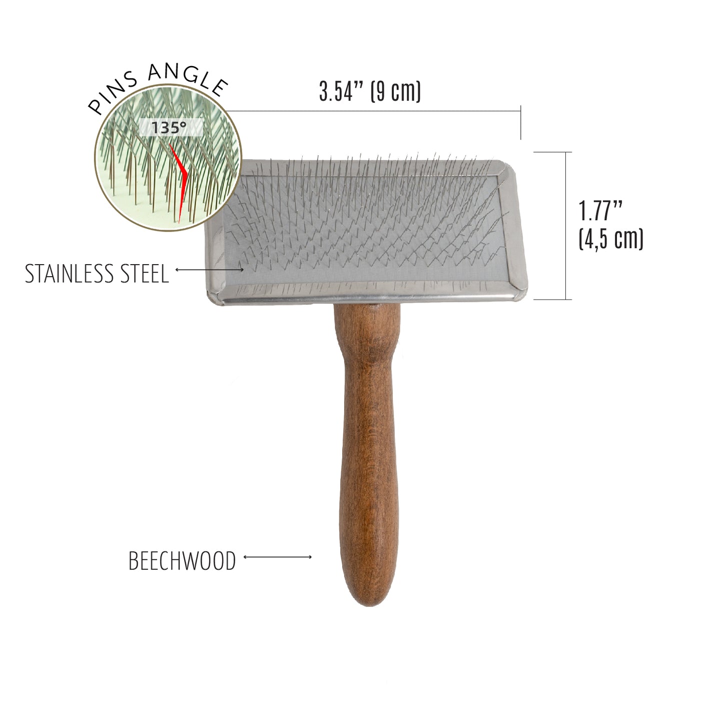 Beechwood Slicker Brush with Stainless Steel 0.4” Pins