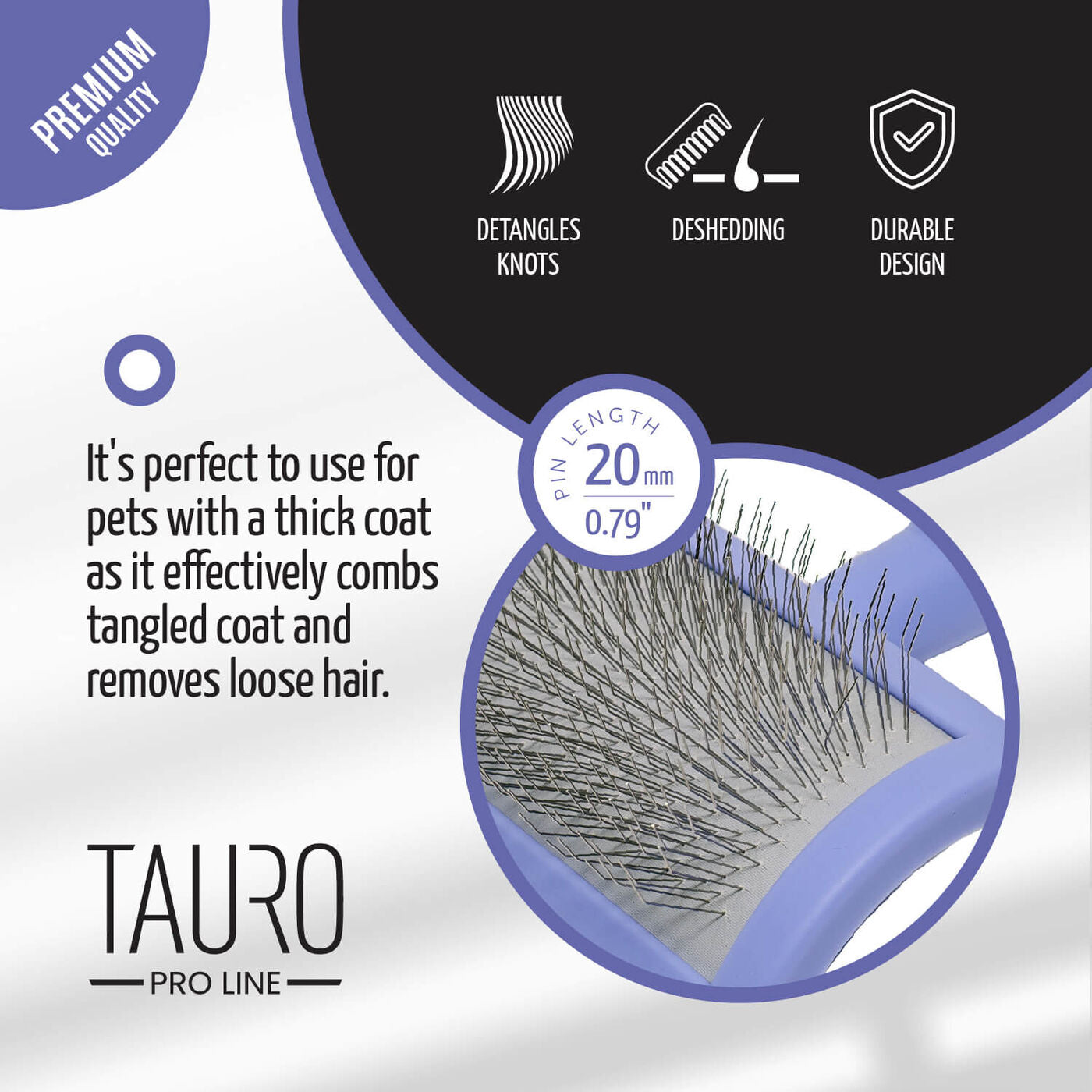 Plastic Detangling Brush with Curved Stainless Steel Pins, 0.8”