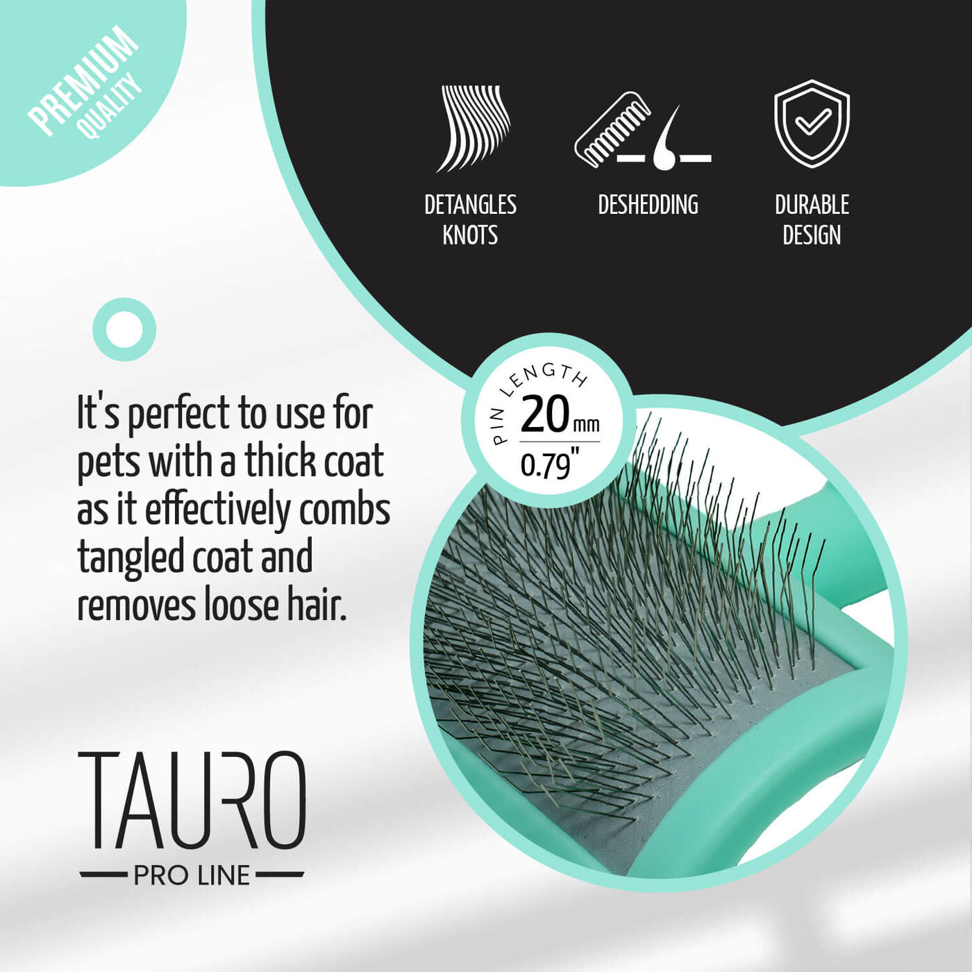 Plastic Detangling Brush with Curved Stainless Steel Pins, 0.8”