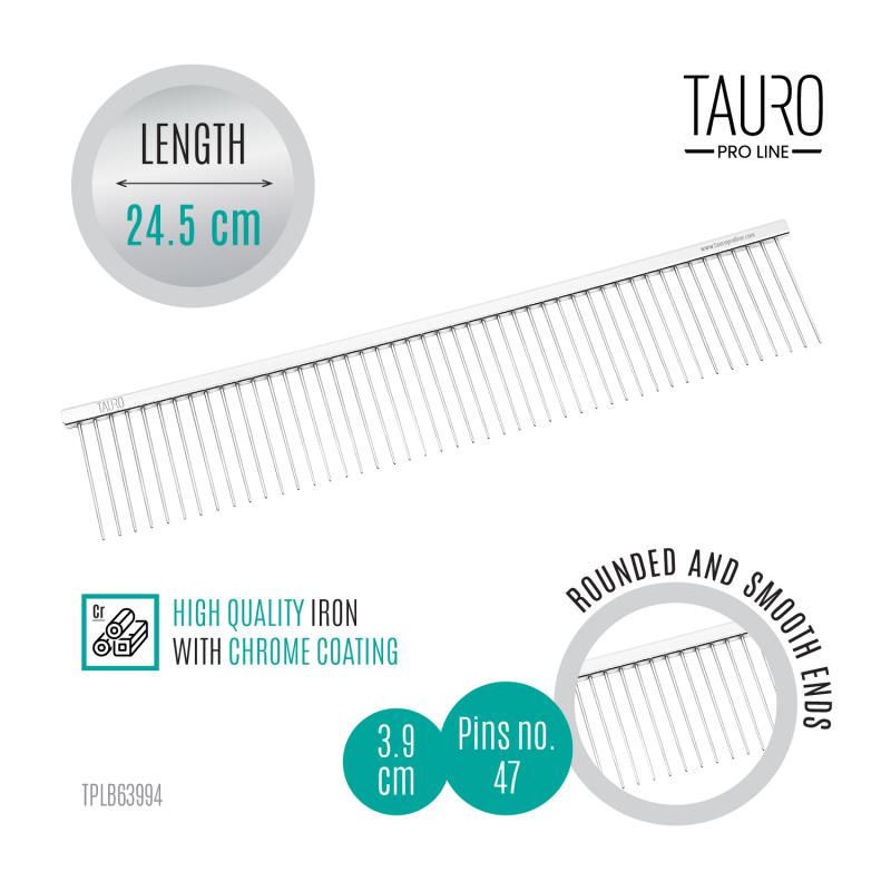 Wide-Tooth Metal Grooming Comb, L, 9.6”