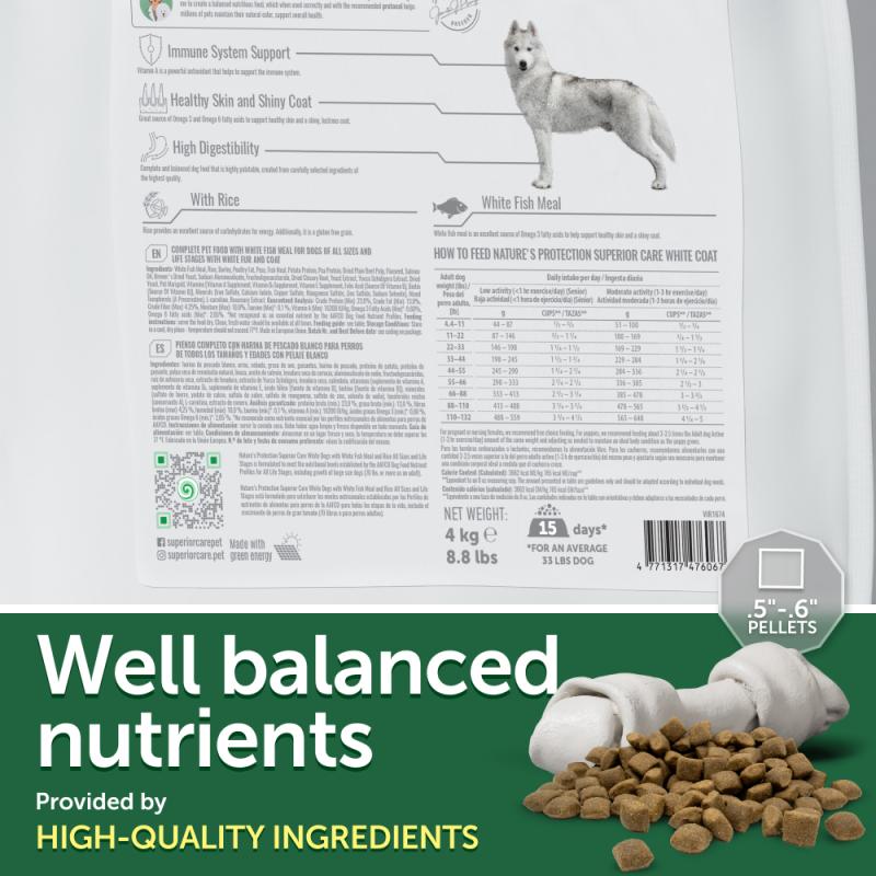 All Life Stages Dogs Food for Light Coat All Breeds with White Fish and Rice - Kika USA